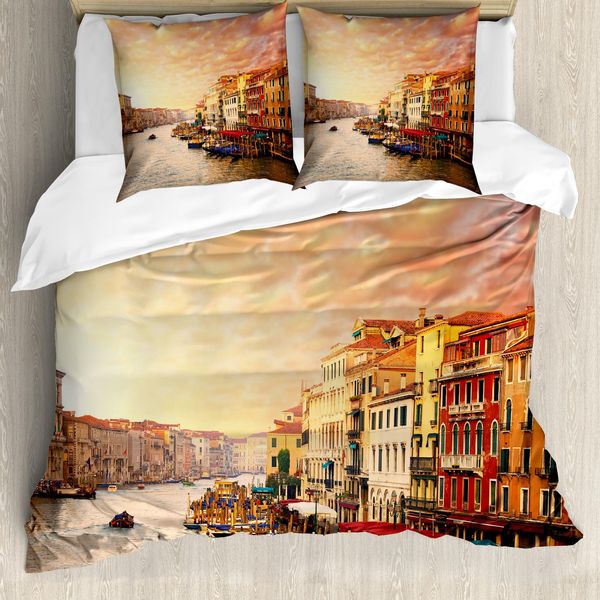 Abakuhaus Venezia Set Copripiumino Per Letti Matrimoniali, Costa Italiana, Cittadina, Antiacaro, Adatto A Chi Soffre Di Allergie, Con Federe, Multicolore-image