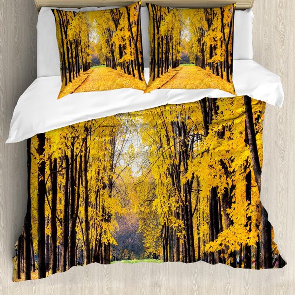 Abakuhaus Copripiumino Naturale, Alberi In Autunno Con Foglie, Antiacaro, Adatto A Chi Soffre Di Allergie, Con Federe, 155 Cm X 220 Cm - 80 X 80 Cm, Giallo E Verde-image