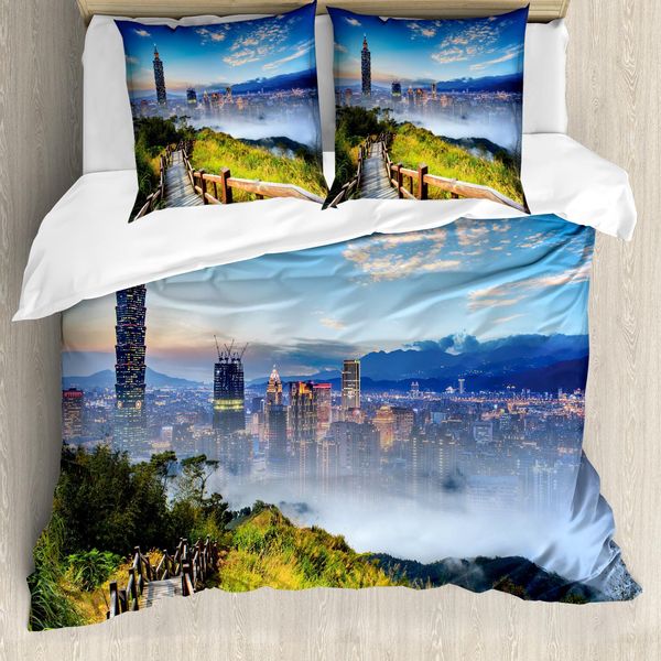 Abakuhaus Copripiumino Paesaggio, Città Cosmopolitan Life, Antiacaro, Adatto A Chi Soffre Di Allergie, Con Federe, 200 Cm X 200 Cm - 80 X 80 Cm, Multicolore-image