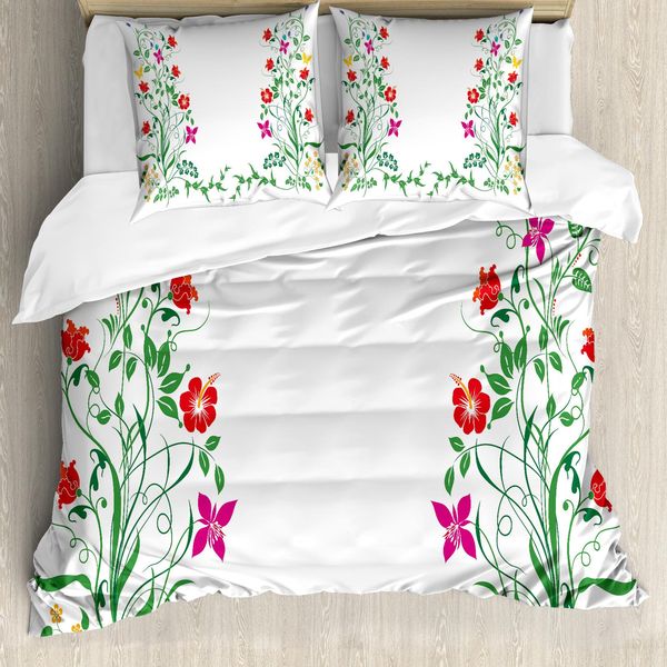 Abakuhaus Copripiumino Con Motivo Floreale, Petali E Boccioli Di Edera, Antiacaro E Anallergico, Con Federe, 155 Cm X 220 Cm - 80 X 80 Cm, Multicolore-image
