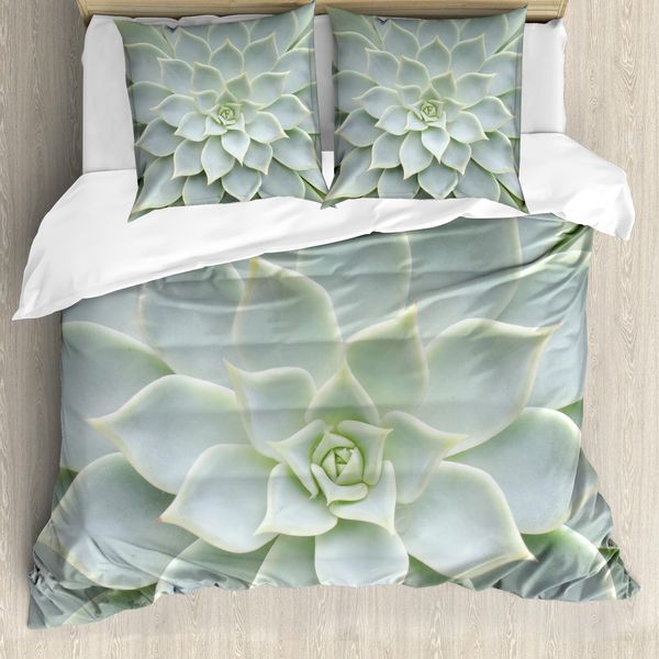 Abakuhaus Copripiumino Cactus, Foto Di Fiori Di Cactus, Antiacaro, Adatto A Chi Soffre Di Allergie, Con Federe, 200 Cm X 200 Cm - 80 X 80 Cm, Verde Salvia-image