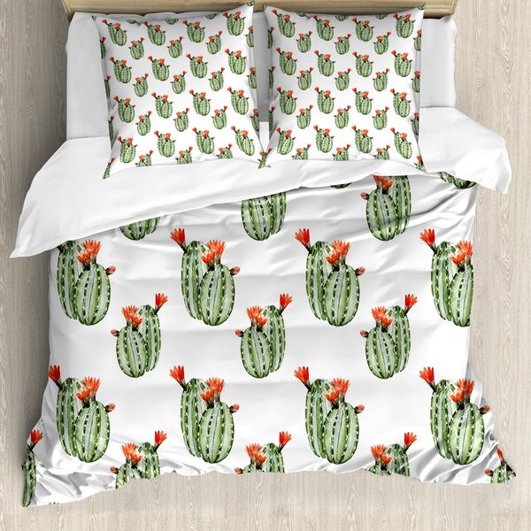 Abakuhaus Copripiumino Cactus, Pianta Di Cactus Nel Deserto, Antiacaro, Adatto A Chi Soffre Di Allergie, Con Federe, 155 Cm X 220 Cm - 80 X 80 Cm, Verde E Arancione-image