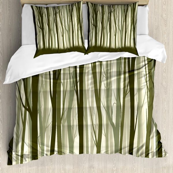 Abakuhaus Set Copripiumino Per Letti Matrimoniali, Motivo Astratto Madre Natura Rami, Antiacaro, Adatto A Chi Soffre Di Allergie, Con Federe, Verde Militare, Verde Salvia E Kaki Chiaro-image