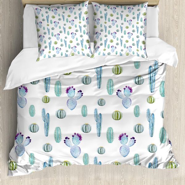 Abakuhaus Set Copripiumino Messicano Per Letti Matrimoniali, Fiori Botanici Del Deserto, Antiacaro, Adatto A Chi Soffre Di Allergie, Con Federe, Blu-image