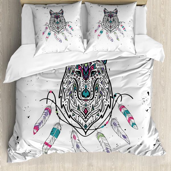 Abakuhaus Copripiumino Tribale, Ispirazione Selvaggia, Antiacaro, Adatto A Chi Soffre Di Allergie, Con Federe, 155 Cm X 220 Cm - 80 X 80 Cm, Grigio Chiaro Rosa Verde Acqua-image