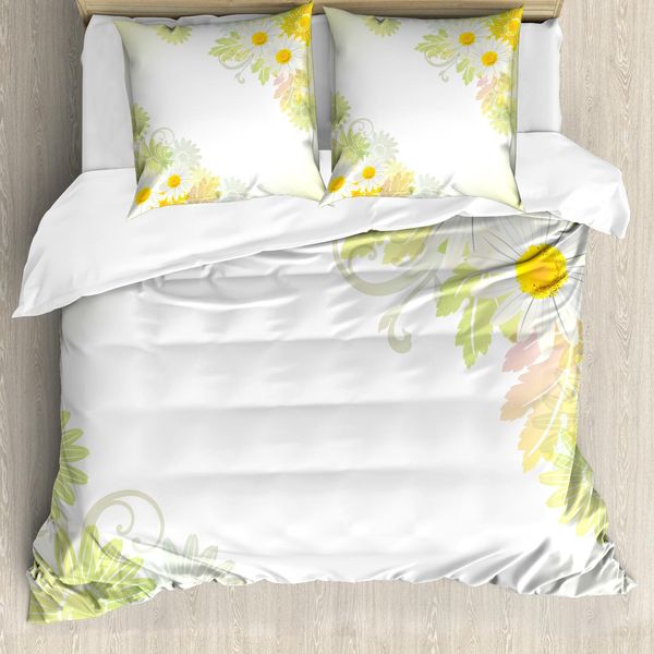 Abakuhaus Copripiumino Con Motivo Floreale, Astratto, Antiacaro, Adatto A Chi Soffre Di Allergie, Con Federe, 200 Cm X 200 Cm - 80 X 80 Cm, Bianco E Giallo-image