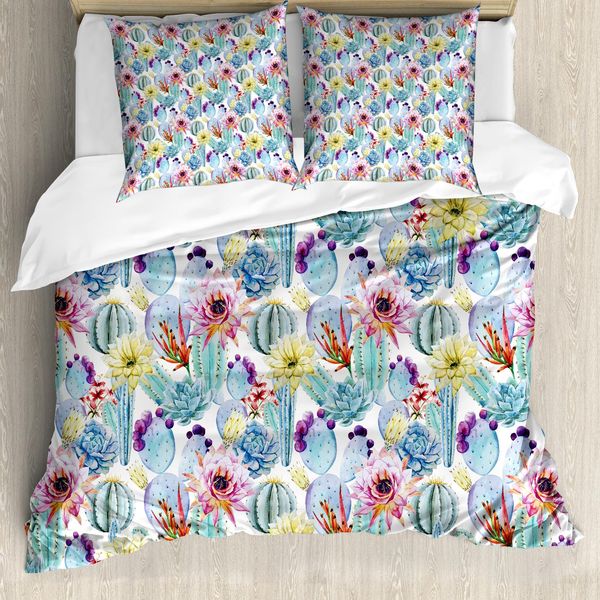 Abakuhaus Copripiumino Cactus, Desert Sand Wild Flowers, Antiacaro, Adatto A Chi Soffre Di Allergie, Con Federe, 200 Cm X 200 Cm - 80 X 80 Cm, Multicolore-image