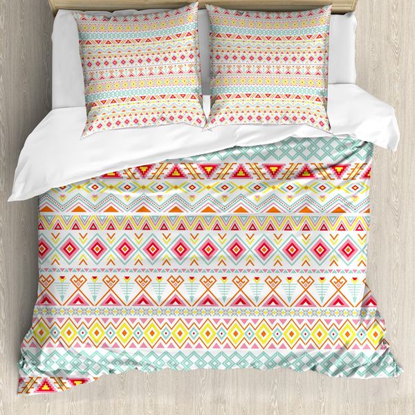 Abakuhaus Copripiumino Tribale, Stile Nativo Arte Azteca, Antiacaro, Adatto A Chi Soffre Di Allergie, Con Federe, 200 Cm X 200 Cm - 80 X 80 Cm, Giallo Rosa Acquamarina-image