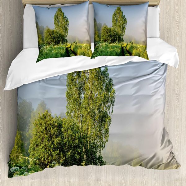 Abakuhaus Copripiumino Naturale, Motivo Con Alberi E Fiori, Antiacaro, Adatto A Chi Soffre Di Allergie, Con Federe, 155 Cm X 220 Cm - 80 X 80 Cm, Verde-image
