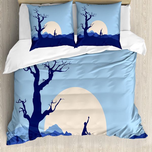 Abakuhaus Copripiumino Naturale, Luna Crescente Nella Foresta, Antiacaro, Adatto A Chi Soffre Di Allergie, Con Federe, 200 Cm X 200 Cm - 80 X 80 Cm, Blu E Bianco-image