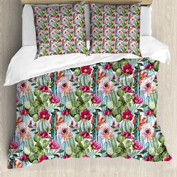 Abakuhaus Copripiumino Cactus, Cactus Botanico Deserto, Antiacaro Adatto A Chi Soffre Di Allergie Con Federe, 200 Cm X 200 Cm - 80 X 80 Cm, Multicolore-image
