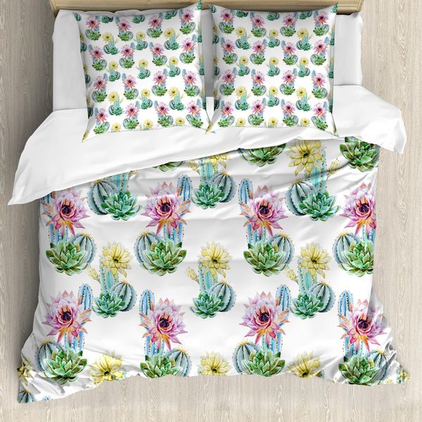 Abakuhaus Copripiumino Cactus, Pianta Messicana Cactus, Antiacaro, Adatto A Chi Soffre Di Allergie, Con Federe, 155 Cm X 220 Cm - 80 X 80 Cm, Rosa, Verde E Blu-image