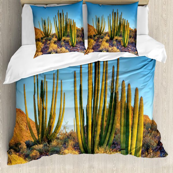 Abakuhaus Set Copripiumino Cactus Per Letti Matrimoniali, Deserto Botanica Sole, Antiacaro Adatto A Chi Soffre Di Allergie Con Federe, Multicolore-image