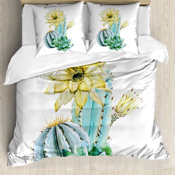 Abakuhaus Copripiumino Cactus, Piante Spikes Cactus, Antiacaro Adatto A Chi Soffre Di Allergie Con Federe, 155 Cm X 220 Cm - 80 X 80 Cm, Blu E Bianco-image