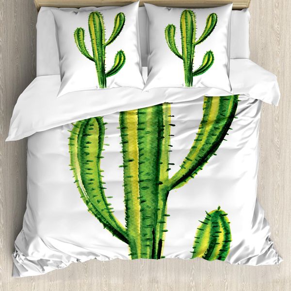 Abakuhaus Set Copripiumino Per Letti Matrimoniali, Cactus Messicano Cartoon, Antiacaro, Adatto A Chi Soffre Di Allergie, Con Federe, Verde-image