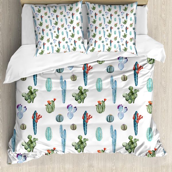 Abakuhaus Copripiumino Cactus, Desert Hot Mexican SüD, Antiacaro, Adatto A Chi Soffre Di Allergie, Con Federe, 200 Cm X 200 Cm - 80 X 80 Cm, Blu E Verde-image