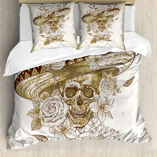 Abakuhaus Giorno Dei Morti Copripiumino, Cappello Spagnolo Dei Morti, Antiacaro Adatto A Chi Soffre Di Allergie Con Federe, 155 Cm X 220 Cm - 80 X 80 Cm, Beige Cachi-image