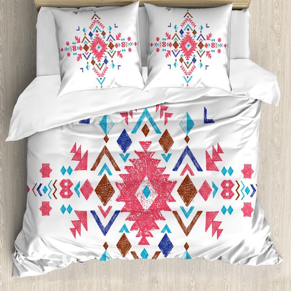 Abakuhaus Copripiumino Tribale, Cornice Moderna, Antiacaro, Adatto A Chi Soffre Di Allergie, Con Federe, 155 Cm X 220 Cm - 80 X 80 Cm, Vermiglio Caramello Blu-image