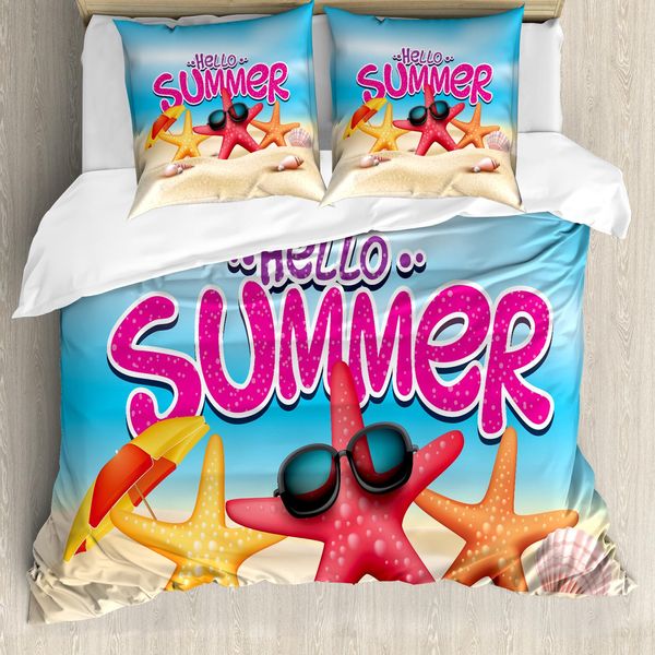 Abakuhaus Copripiumino Lifestyle, Ispirazione Spiaggia, Antiacaro, Adatto A Chi Soffre Di Allergie, Con Federe, 155 Cm X 220 Cm - 80 X 80 Cm, Multicolore-image