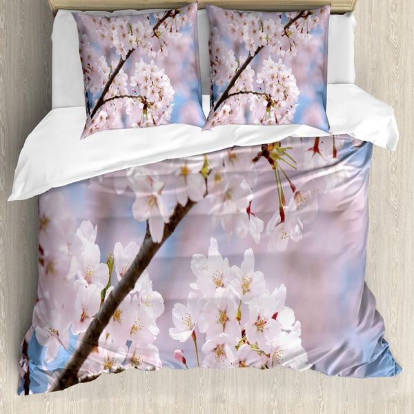 Abakuhaus Copripiumino Primaverile, Motivo Floreale Ciliegio Ramificato, Antiacaro, Adatto A Chi Soffre Di Allergie, Con Federe, 155 Cm X 220 Cm - 80 X 80 Cm, Rosa Confetto-image