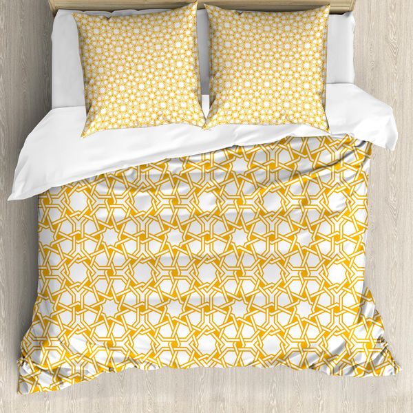 Abakuhaus Copripiumino Geometrico, Effetti Marocchini, Antiacaro, Adatto A Chi Soffre Di Allergie, Con Federe, 200 Cm X 200 Cm - 80 X 80 Cm, Giallo Terra-image