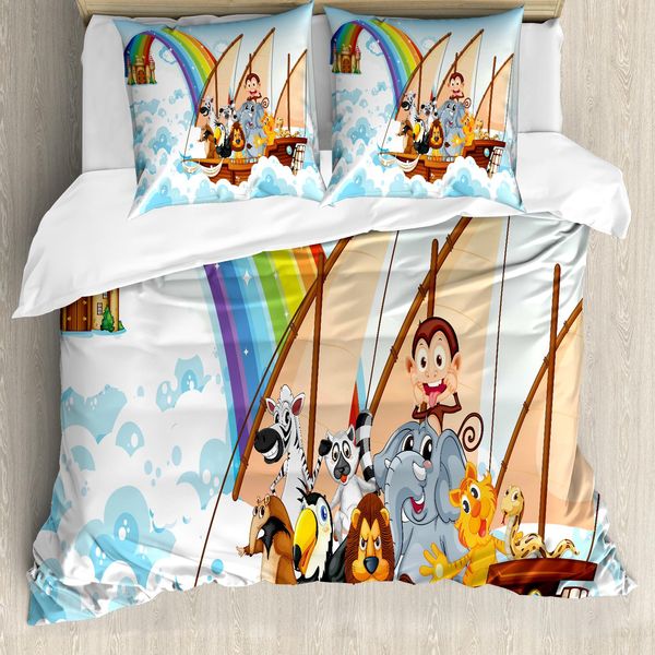 Abakuhaus Copripiumino Per Bambini, Disegno Barca Tra Le Nuvole, Antiacaro, Adatto A Chi Soffre Di Allergie, Con Federe, 155 Cm X 220 Cm - 80 X 80 Cm, Multicolore-image