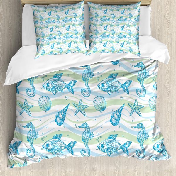 Abakuhaus Copripiumino Nautico, Ozean-Shell Starfish, Antiacaro, Adatto A Chi Soffre Di Allergie, Con Federe, 200 Cm X 200 Cm - 80 X 80 Cm, Blu Menta-image