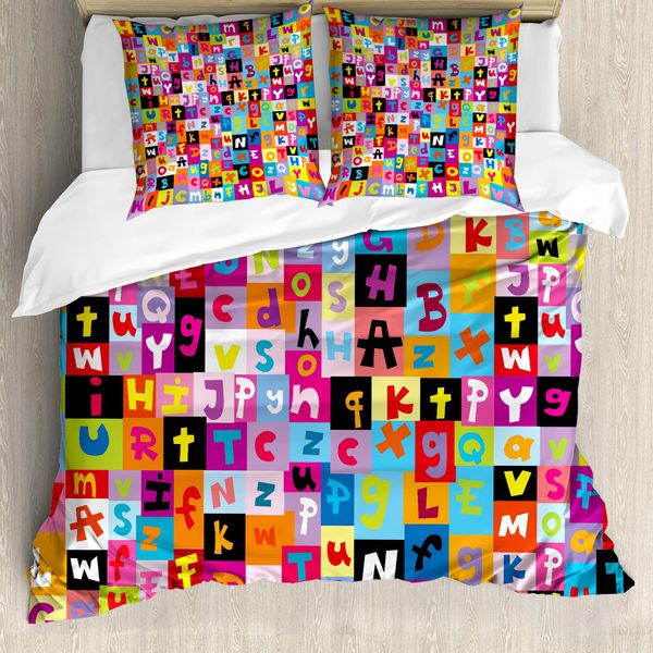Abakuhaus Copripiumino Astratto, Puzzle Alfabetico Colorato, Antiacaro, Adatto A Chi Soffre Di Allergie, Con Federe, 200 Cm X 200 Cm - 80 X 80 Cm, Multicolore-image