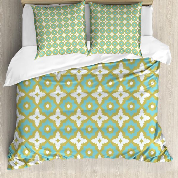 Abakuhaus Copripiumino Floreale, Decorato Con Motivi Floreali, Antiacaro, Adatto A Chi Soffre Di Allergie, Con Federe, 200 Cm X 200 Cm - 80 X 80 Cm, Kaki Turchese-image