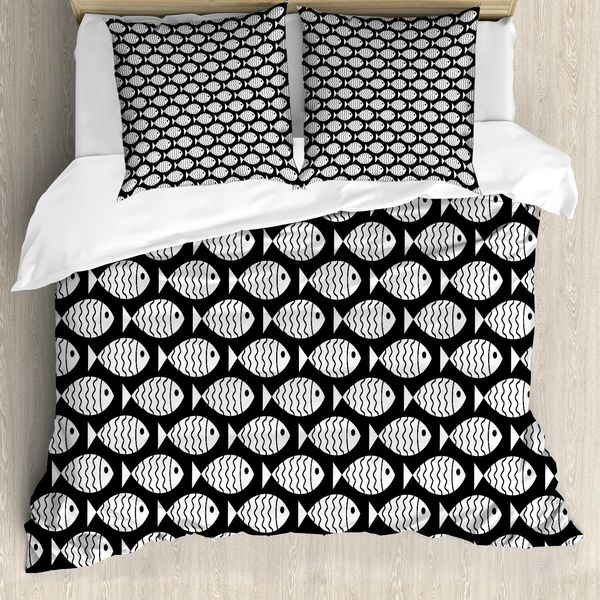 Abakuhaus Copripiumino Per Animali Domestici, Animali Marini Sea, Antiacaro, Adatto A Chi Soffre Di Allergie, Con Federe, 200 Cm X 200 Cm - 80 X 80 Cm, Bianco E Nero-image