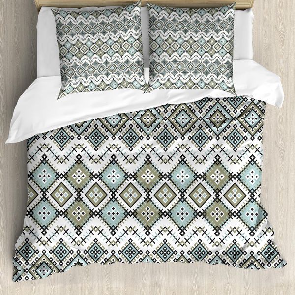 Abakuhaus Copripiumino Etnico, Arte Geometrica, Antiacaro, Adatto A Chi Soffre Di Allergie, Con Federe, 155 Cm X 220 Cm - 80 X 80 Cm, Verde Chiaro Seafoam-image