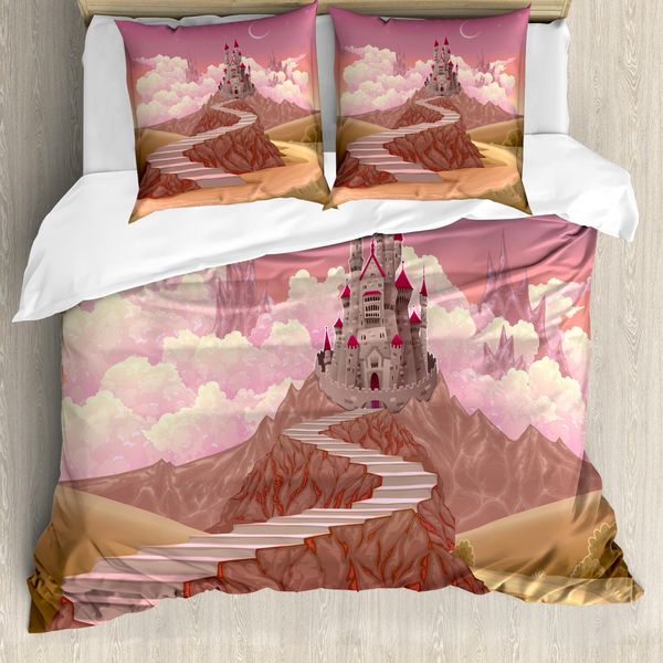 Abakuhaus Copripiumino Fiabesco, Hill Sunset Castle, Antiacaro, Adatto A Chi Soffre Di Allergie, Con Federe, 200 Cm X 200 Cm - 80 X 80 Cm, Multicolore-image