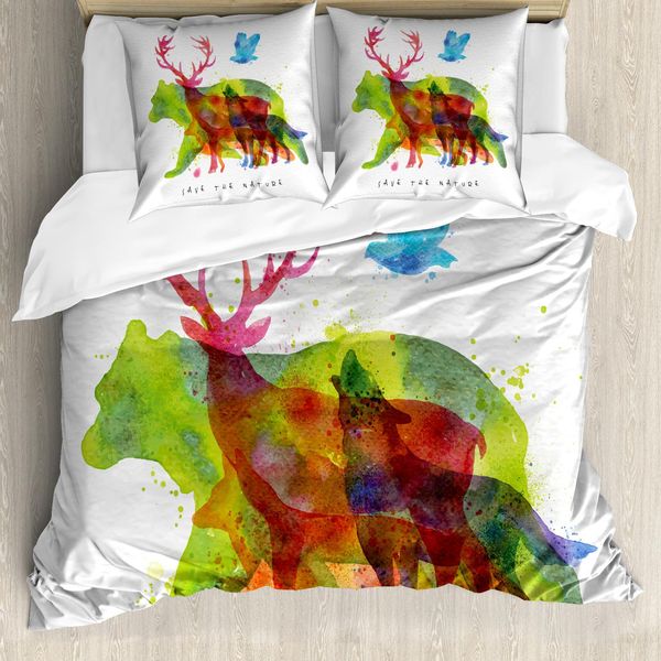 Abakuhaus Set Copripiumino Per Letti Matrimoniali, Stile Acquerello Fauna Selvatica, Antiacaro, Adatto A Chi Soffre Di Allergie, Con Federe, Multicolore-image
