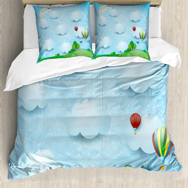 Abakuhaus Copripiumino Per Asilo Nido, Palloncini, Nuvole, Stelle, Hill, Antiacaro, Adatto A Chi Soffre Di Allergie, Con Federe, 155 Cm X 220 Cm - 80 X 80 Cm, Multicolore-image