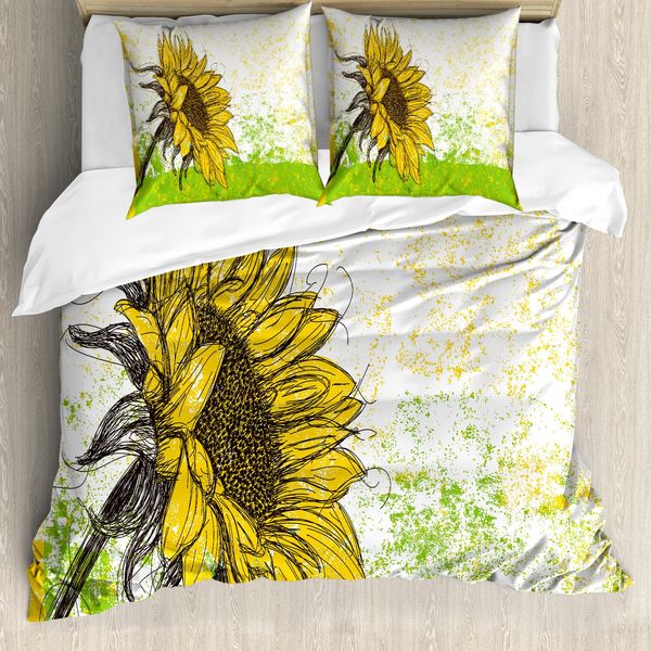 Abakuhaus Copripiumino Naturale, Fiori Con Girasoli, Antiacaro, Adatto A Chi Soffre Di Allergie, Con Federe, 155 Cm X 220 Cm - 80 X 80 Cm, Multicolore-image