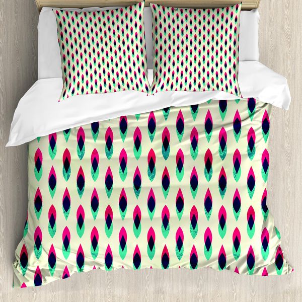 Abakuhaus Copripiumino Vintage, Motivo Geometrico Curve, Antiacaro, Adatto A Chi Soffre Di Allergie, Con Federe, 200 Cm X 200 Cm - 80 X 80 Cm, Blu, Rosso E Crema-image