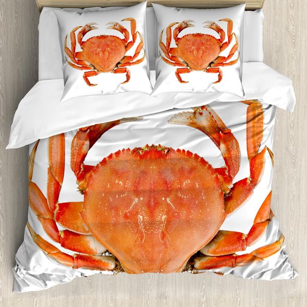 Abakuhaus Copripiumino Con Motivo Granchi, Granchio Dungeness Bollito, Antiacaro, Adatto A Chi Soffre Di Allergie, Con Federe, 200 Cm X 200 Cm - 80 X 80 Cm, Arancione E Bianco-image