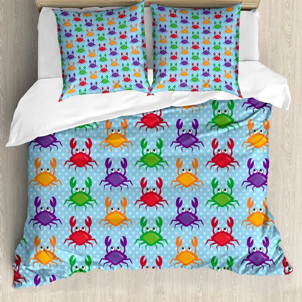 Abakuhaus Copripiumino Con Motivo Granchi, Granchi Su Sfondo Blu, Antiacaro, Adatto A Chi Soffre Di Allergie, Con Federe, 200 Cm X 200 Cm - 80 X 80 Cm, Multicolore-image
