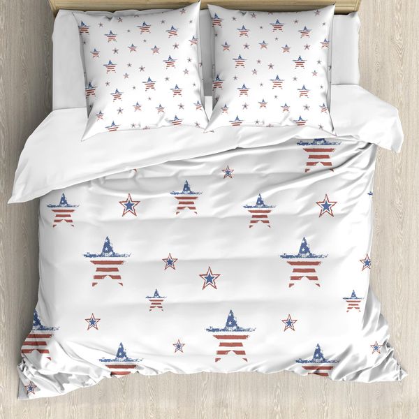 Abakuhaus 4 Luglio Copripiumino, Stelle Sparse, Antiacaro Adatto A Chi Soffre Di Allergie Con Federe, 200 Cm X 200 Cm - 80 X 80 Cm, Rubino-Blu Marino-Bianco-image