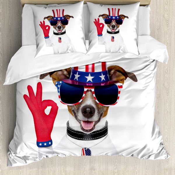 Abakuhaus 4 Luglio Copripiumino, Jack Russell, Antiacaro, Adatto A Chi Soffre Di Allergie, Con Federe, 200 Cm X 200 Cm - 80 X 80 Cm, Multicolore-image