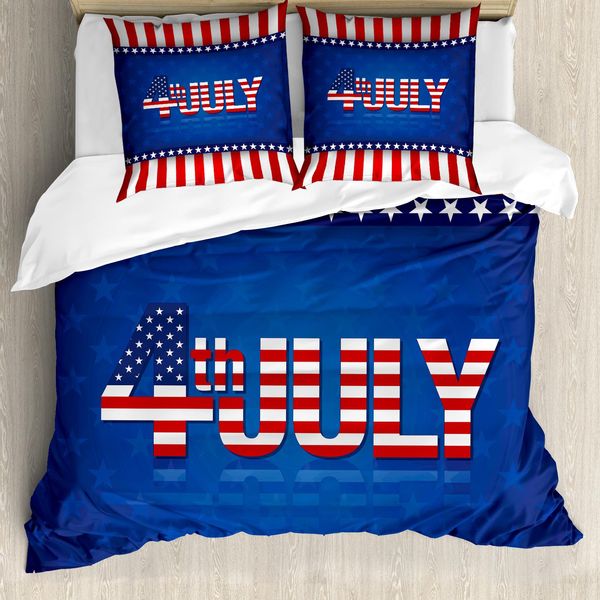Abakuhaus 4 Luglio Copripiumino, Motivo Bandiera Americana, Antiacaro, Adatto A Chi Soffre Di Allergie, Con Federe, 155 Cm X 220 Cm - 80 X 80 Cm, Multicolore-image