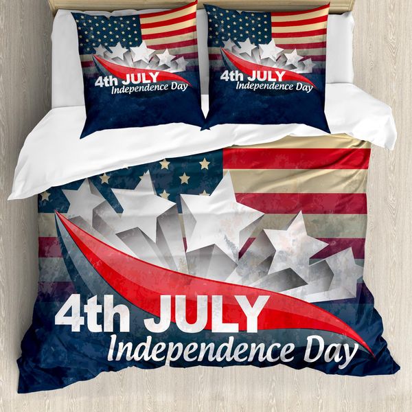 Abakuhaus 4 Luglio Copripiumino, Motivo A Righe Patriottico, Antiacaro, Adatto A Chi Soffre Di Allergie, Con Federe, 155 Cm X 220 Cm - 80 X 80 Cm, Multicolore-image