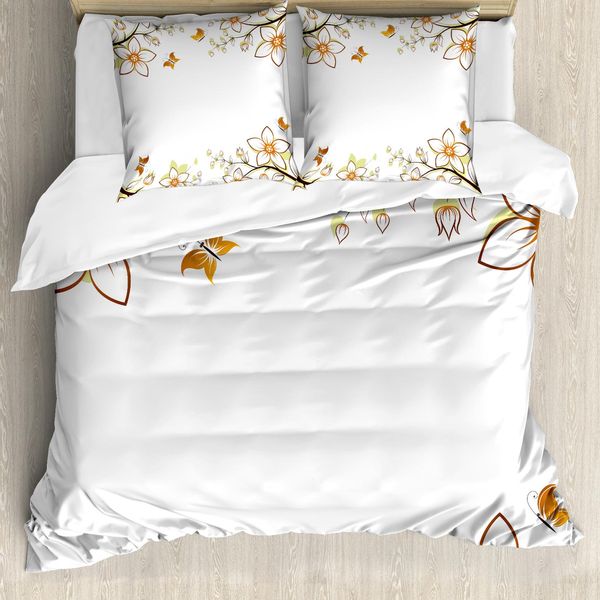 Abakuhaus Copripiumino Con Fiori, Foglie, Rami E Boccioli, Antiacaro, Adatto A Chi Soffre Di Allergie, Con Federe, 200 Cm X 200 Cm - 80 X 80 Cm, Verde Chiaro Marrone Chiaro-image
