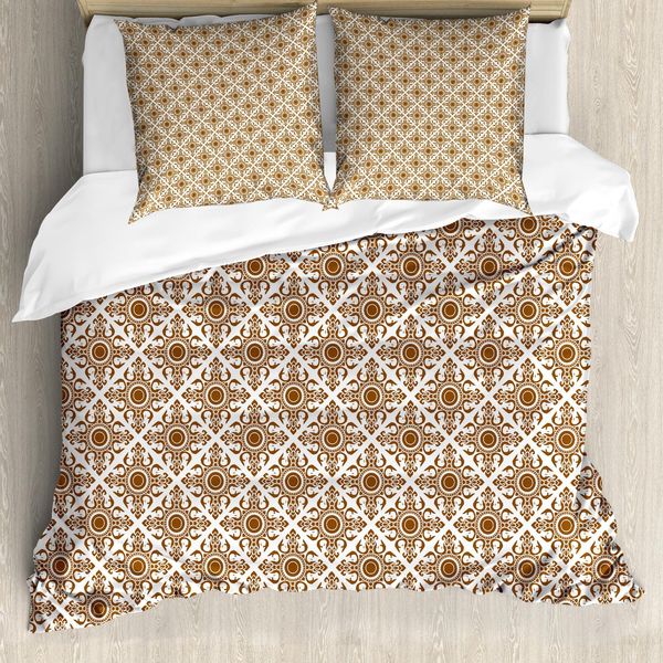 Abakuhaus Copripiumino Etnico, Linee Astratte Dots Folk, Antiacaro, Adatto A Chi Soffre Di Allergie, Con Federe, 200 Cm X 200 Cm - 80 X 80 Cm, Redwood Bianco-image