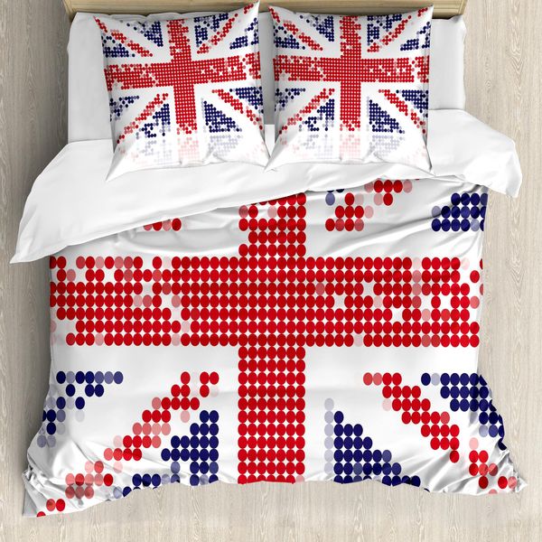 Abakuhaus Copripiumino Britannico, Grunge Kingdom Flag, Antiacaro, Adatto A Chi Soffre Di Allergie, Con Federe, 200 Cm X 200 Cm - 80 X 80 Cm, Bianco Rosso Indaco-image