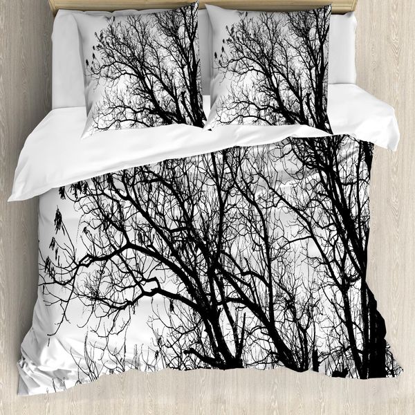 Abakuhaus Copripiumino Naturale, Ramo Autunnale, Antiacaro, Adatto A Chi Soffre Di Allergie, Con Federe, 200 Cm X 200 Cm - 80 X 80 Cm, Bianco E Nero-image