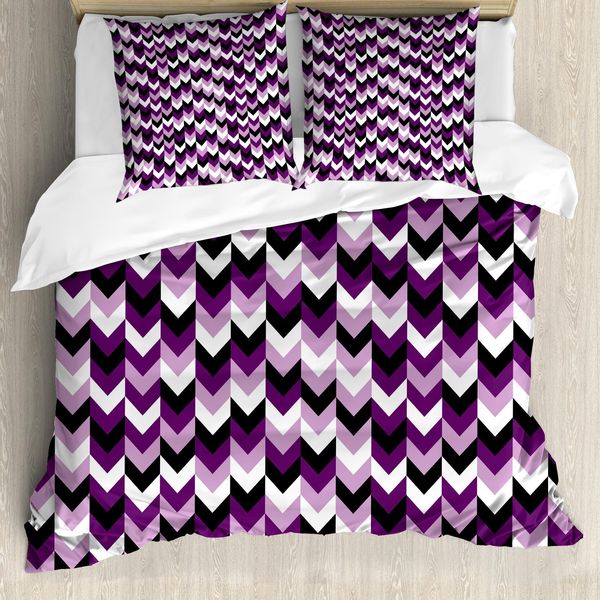 Abakuhaus Copripiumino Angolare, Frecce Retrò A Zig Zag, Antiacaro, Adatto A Chi Soffre Di Allergie, Con Federe, 155 Cm X 220 Cm - 80 X 80 Cm, Viola, Bianco, Nero-image