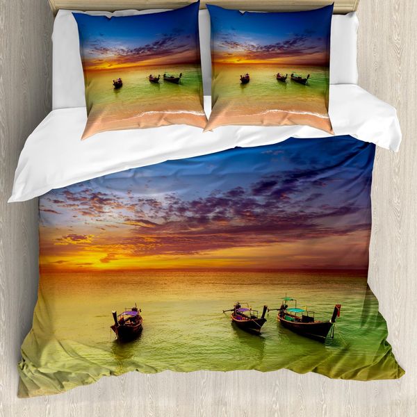 Abakuhaus Copripiumino Tropicale, Thailandia Barca Nell'oceano, Antiacaro Adatto A Chi Soffre Di Allergie Con Federe, 200 Cm X 200 Cm - 80 X 80 Cm, Multicolore-image
