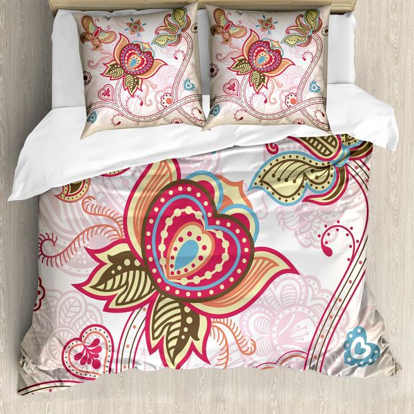 Abakuhaus Copripiumino Con Fiori, Stile Farfalle, Antiacaro, Adatto A Chi Soffre Di Allergie, Con Federe, 200 Cm X 200 Cm - 80 X 80 Cm, Rosa Beige Kaki-image