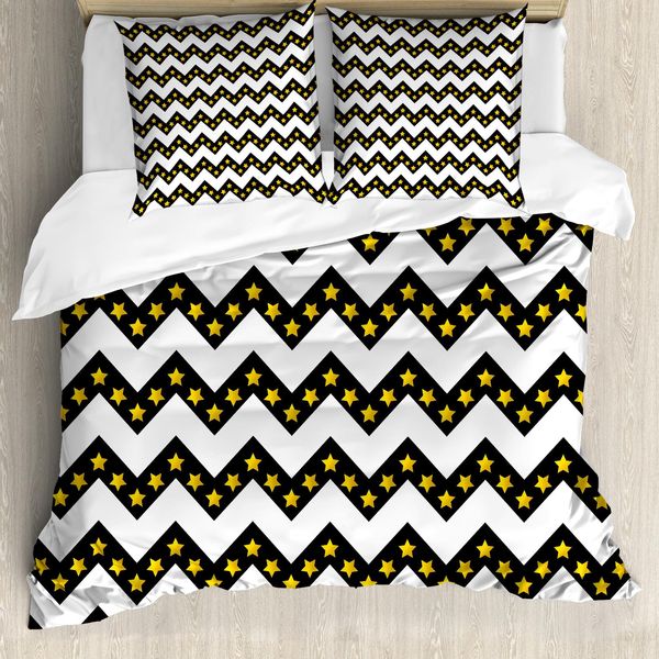 Abakuhaus Copripiumino Angolare, Righe Parallele, Antiacaro, Adatto A Chi Soffre Di Allergie, Con Federe, 155 Cm X 220 Cm - 80 X 80 Cm, Bianco Giallo-image